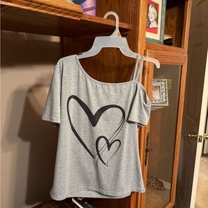 Gray Off-Shoulder Heart Print Top